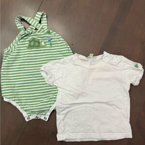 Le Top Green Striped Romper and White Tee Set